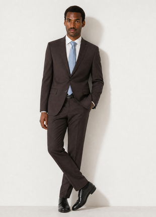 Calvin Klein Solid Brown Notch Lapel Slim Fit 2-Button Wool Suit