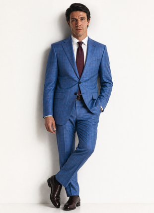 Napoli Blue Windowpane Notch Lapel Classic Fit 2-Button Wool Suit - 42R