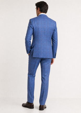 Napoli Blue Windowpane Notch Lapel Classic Fit 2-Button Wool Suit - 42R