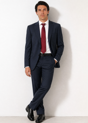 Cerruti 1881 Solid Navy Blue Notch Lapel Classic Fit 2-Button Wool Suit - 50R