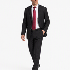Sartoria Mazara Solid Black Classic Fit Notch Lapel Wrinkle Resistant 2-Button Wool Suit - The Suit Depot