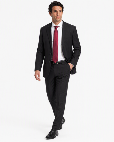 Sartoria Mazara Solid Black Classic Fit Notch Lapel Wrinkle Resistant 2-Button Wool Suit