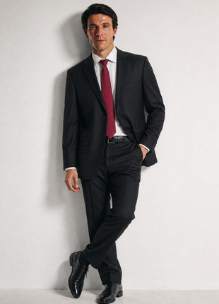 Sartoria Mazara Solid Black Classic Fit Notch Lapel Wrinkle Resistant 2-Button Wool Suit - The Suit Depot
