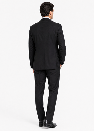 Sartoria Mazara Solid Black Classic Fit Notch Lapel Wrinkle Resistant 2-Button Wool Suit - The Suit Depot