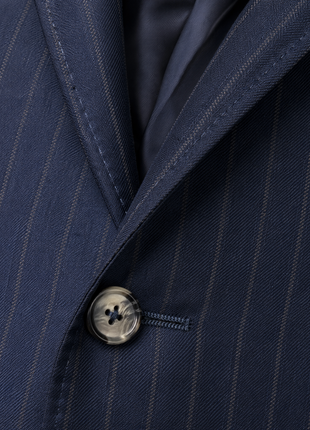 Hickey Freeman Navy Blue Stripe Notch Lapel Portly Fit 2-Button Wool Suit - 58R