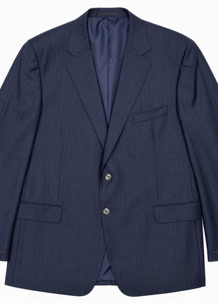 Hickey Freeman Navy Blue Stripe Notch Lapel Portly Fit 2-Button Wool Suit - 58R