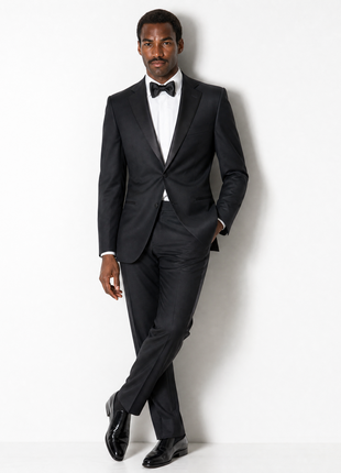 Isaia Solid Black Notch Lapel Classic Fit 2-Button AquaSpider Wool Tuxedo - 40L