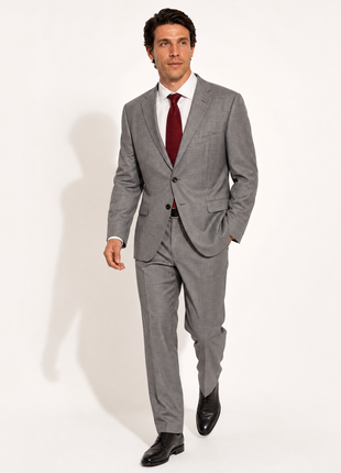 Oxxford Clothes Gray Birdseye Notch Lapel Classic Fit 2-Button Wool Suit - 48R