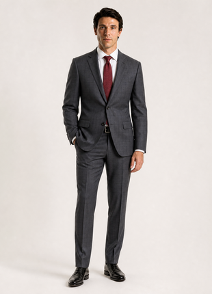 John Varvatos Charcoal Windowpane Notch Lapel Classic Fit 2-Button Wool Suit - 38R