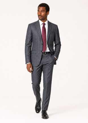 John Varvatos Charcoal Windowpane Notch Lapel Classic Fit 2-Button Wool Silk Suit - 40R