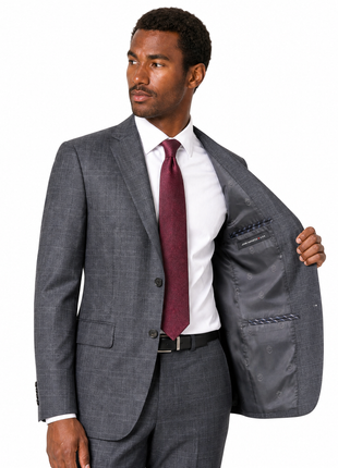 John Varvatos Charcoal Windowpane Notch Lapel Classic Fit 2-Button Wool Silk Suit - 40R