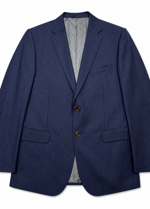 Gucci Navy Blue Herringbone Stripe Notch Lapel Classic Fit 2-Button Wool Suit - 44R