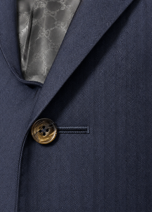 Gucci Navy Blue Herringbone Stripe Notch Lapel Classic Fit 2-Button Wool Suit - 44R
