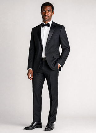 Kenneth Cole Reaction Black Textured Satin Notch Lapel Classic Fit 2-Button Stretch Tuxedo