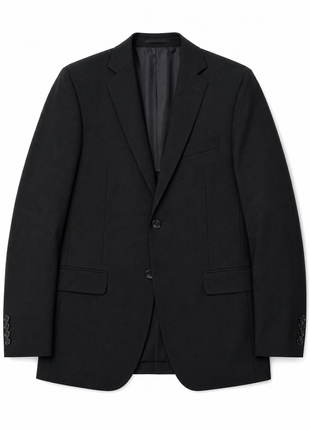 Santorelli Solid Black Notch Lapel Classic Fit 2-Button Wool Stretch Suit