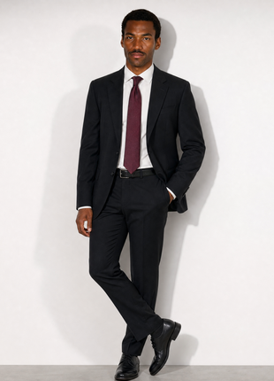Santorelli Solid Black Notch Lapel Classic Fit 2-Button Wool Stretch Suit