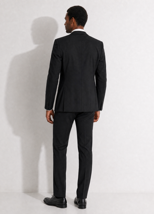 Santorelli Solid Black Notch Lapel Classic Fit 2-Button Wool Stretch Suit