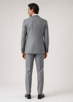 John Varvatos Light Gray Textured Flannel Peak Lapel Classic Fit 2-Button Wool Stretch Suit - 40L