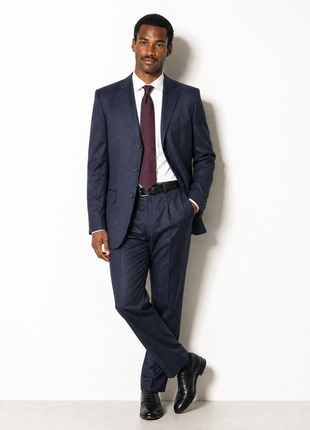 Valentino Roma Dark Navy Fleece Notch Lapel Classic Fit 3-Button Pleated Pants Wool Suit - 44R
