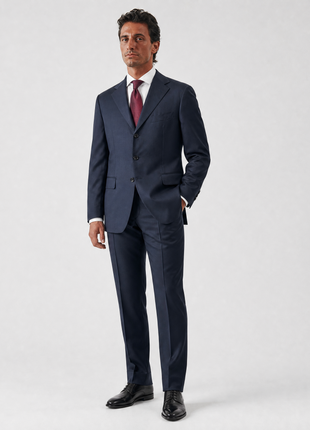 Sartoria Partenopea Mens Solid Navy Notch Lapel Slim Fit 3-button Wool Suit - 44R