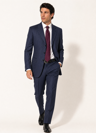 Corneliani Navy Blue and White Pinstripe 100% Cotton Classic Fit 3-Button Suit 38R