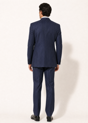 Corneliani Navy Blue and White Pinstripe 100% Cotton Classic Fit 3-Button Suit 38R