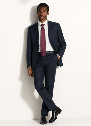 Napoli Navy Blue Twill Weave Wool Cashmere Classic Fit 2-Button Suit 42R