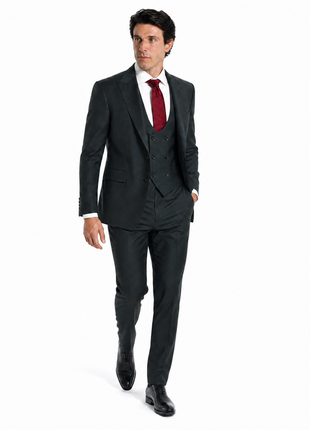 Tovaglia Mens Solid Dark Green Slim Fit Peak Lapel Wool 3 Piece Suit