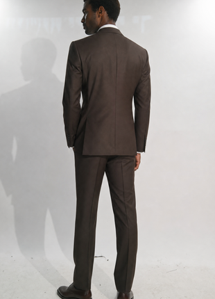 Tovaglia Mens Solid Dark Brown Slim Fit Peak Lapel Wool 3 Piece Suit