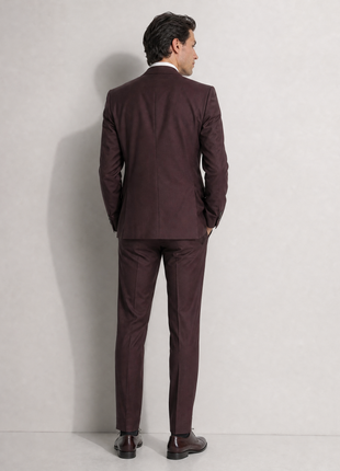 Tovaglia Mens Solid Dark Burgundy Slim Fit Peak Lapel Wool 3 Piece Suit