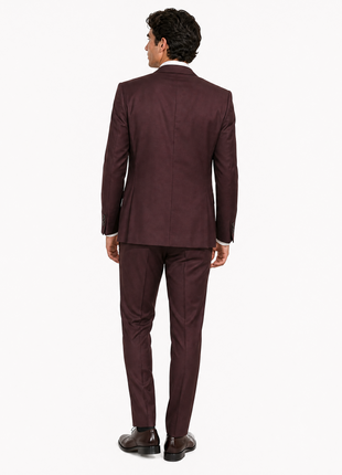 Tovaglia Mens Solid Dark Burgundy Classic Fit Peak Lapel Wool 3 Piece Suit