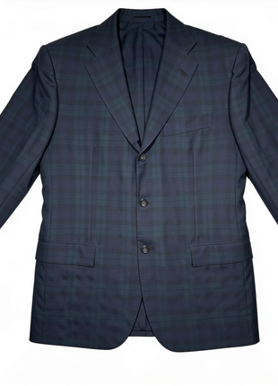 Kiton Green & Navy Plaid Notch Lapel Classic Fit 3-Button Pleated Pants Wool Suit - 44R