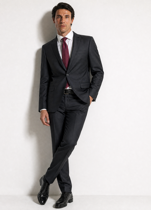 Efor L'Altro Solid Black Notch Lapel Slim Fit 1-Button Wool Blend Suit - 44R
