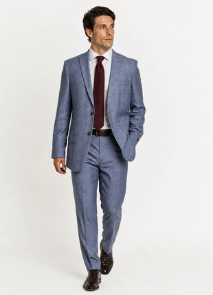 Ben Sherman Light Blue Plaid Peak Lapel Classic Fit 2-Button Suit - 44L