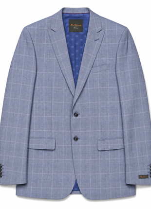 Ben Sherman Light Blue Plaid Peak Lapel Classic Fit 2-Button Suit - 44L