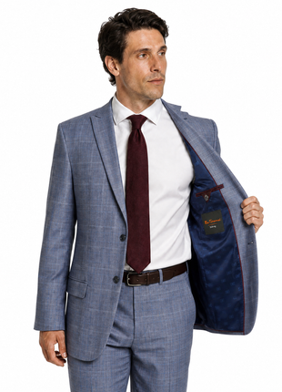Ben Sherman Light Blue Plaid Peak Lapel Classic Fit 2-Button Suit - 44L
