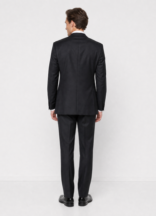 Napoli Solid Black Satin Peak Lapel Classic Fit 1-Button Tuxedo - 48R