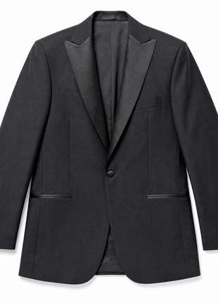Napoli Solid Black Satin Peak Lapel Classic Fit 1-Button Tuxedo - 48R
