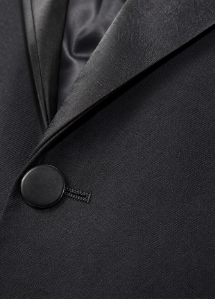 Napoli Solid Black Satin Peak Lapel Classic Fit 1-Button Tuxedo - 48R