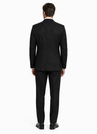 Faconnable Solid Black Notch Lapel Classic Fit 3-Button Pleated Pants Wool Suit - 46L