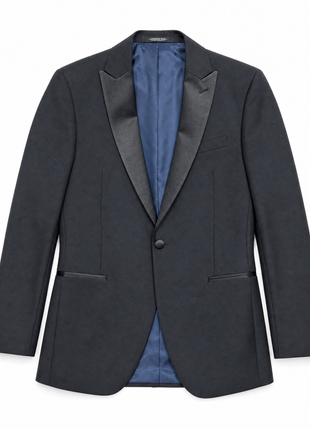 London Fog Solid Black Satin Peak Lapel Classic Fit 1-Button Tuxedo - 38R