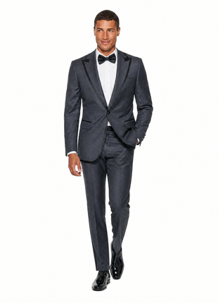 Halston Charcoal Gray Textured Peak Lapel Classic Fit 1-Button Wool Tuxedo - 44R
