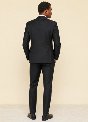 Edgers Ceremony Solid Black Satin Peak Lapel Slim Fit 3-Piece Tuxedo - 40R