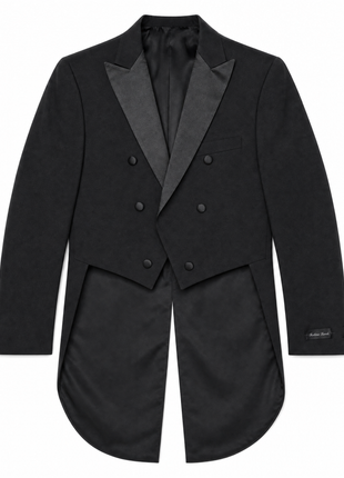 Fortino Landi Solid Black Satin Peak Lapel Classic Fit Tailcoat Tuxedo - 42L