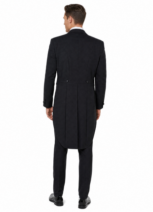Fortino Landi Solid Black Satin Peak Lapel Classic Fit Tailcoat Tuxedo - 42L