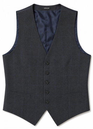 Michael Kors Charcoal & Blue Windowpane Notch Lapel Classic Fit 3-Piece Wool Suit - 38S