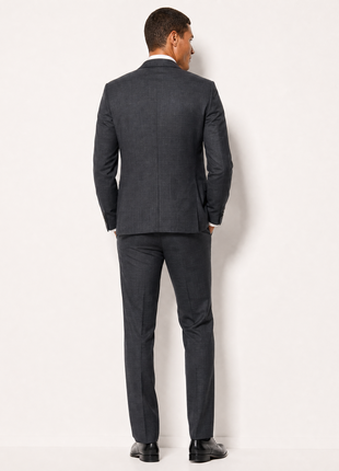 Michael Kors Charcoal & Blue Windowpane Notch Lapel Classic Fit 3-Piece Wool Suit - 38S