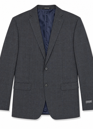 Michael Kors Charcoal & Blue Windowpane Notch Lapel Classic Fit 3-Piece Wool Suit - 38S