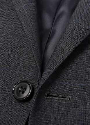 Michael Kors Charcoal & Blue Windowpane Notch Lapel Classic Fit 3-Piece Wool Suit - 38S