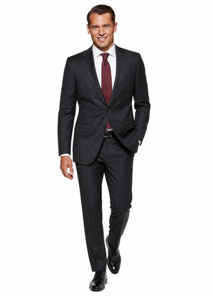 Tovaglia Black Tonal Plaid Half-Canvassed Slim Fit Notch Lapels 100% Wool Suit